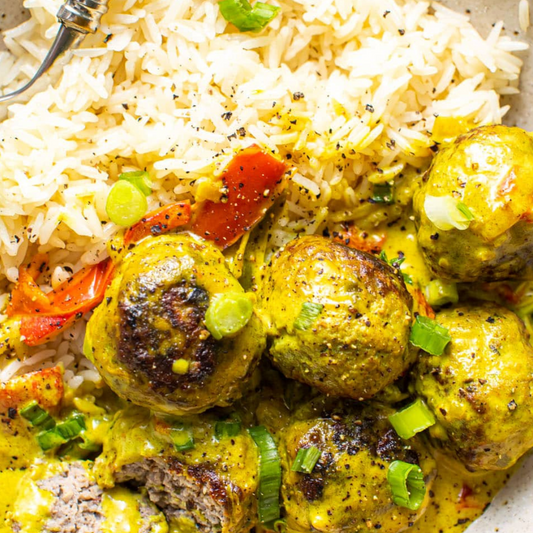 Jamaican Jerk Turkey Meatballs with Creamy Coconut Curry Sauce (Gluten Free)