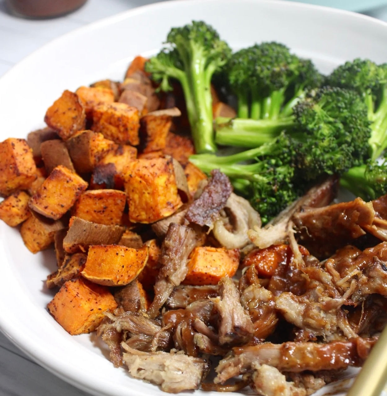 BBQ Pulled Pork Meal with Roasted Sweet Potato and Broccoli