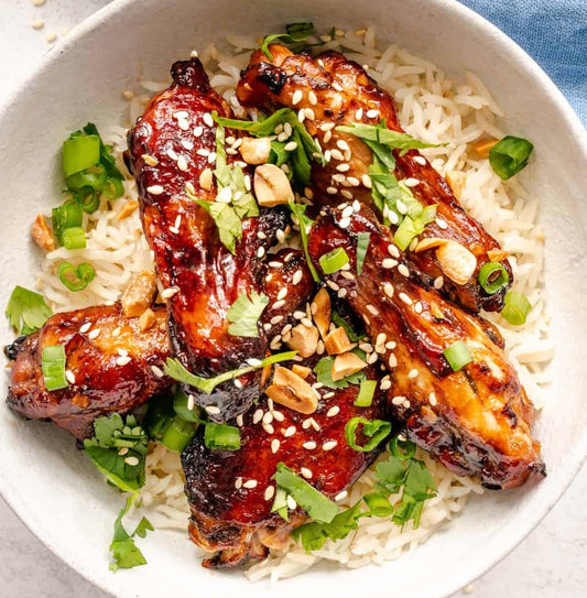 Pad Thai Style Baked Chicken Wings Meal with Coconut Jasmine Rice (Gluten Free)