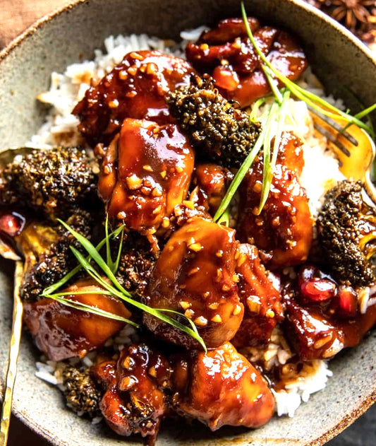 Chinese Style Chicken, Broccoli and Scallion Stir Fry with a Brown Szechuan Garlic Sauce (Gluten Free)